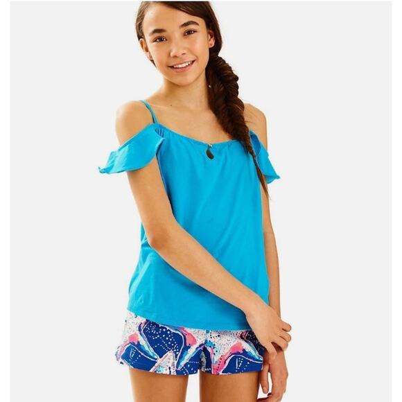 Lilly Pulitzer Girls Layne Knit Cold Shoulder Top Sparkling Blue 8-9 - Picture 1 of 6
